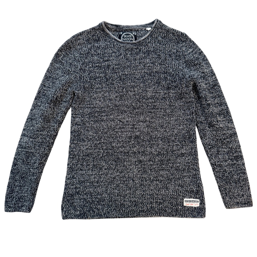 Skate Nation Sweater Boys M 11-12 yr Gray White Marled Knit Crew Neck Streetwear